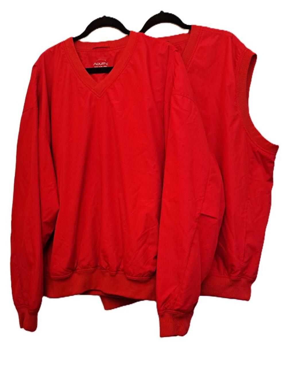 Acuity Mens Golf Pullover Lot XXL Matching Red V-Neck Windshirt & Vest 2 Piece